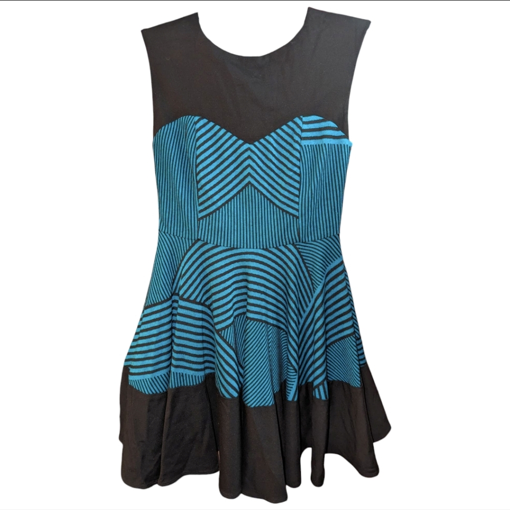 Celebrity Worn EVA FRANCO Petite Anthropologie Swing Flare Teal Striped Wedding